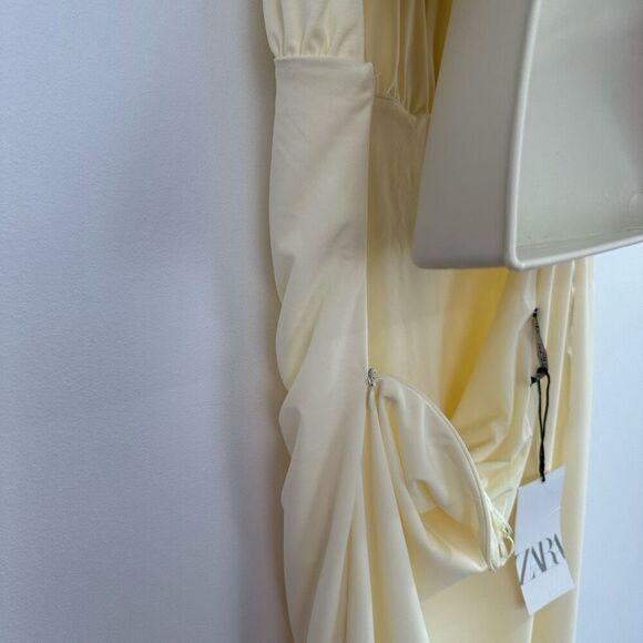 Zara Women’s Rare Blogger Fave Pale Butter Yellow Cream Jersey Halter Ruched Max - Picture 8 of 16